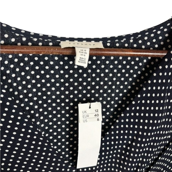 NWT Topshop Black White Polka Dot Horn Ring Faux Wrap Dress Women's Size US 8 - Picture 5 of 6
